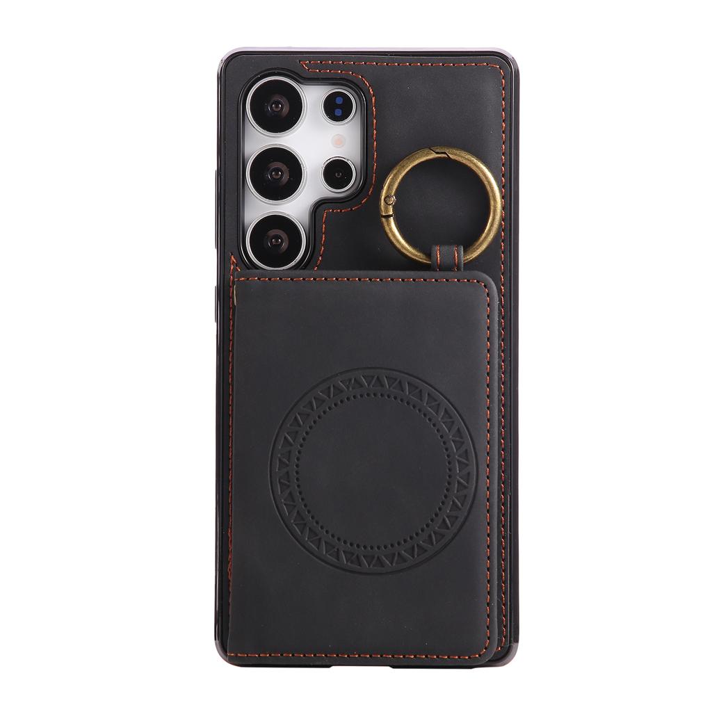 For Samsung Galaxy S24 Ultra Case Card Holder Kickstand Leather+TPU Phone Cover with Ring Holder