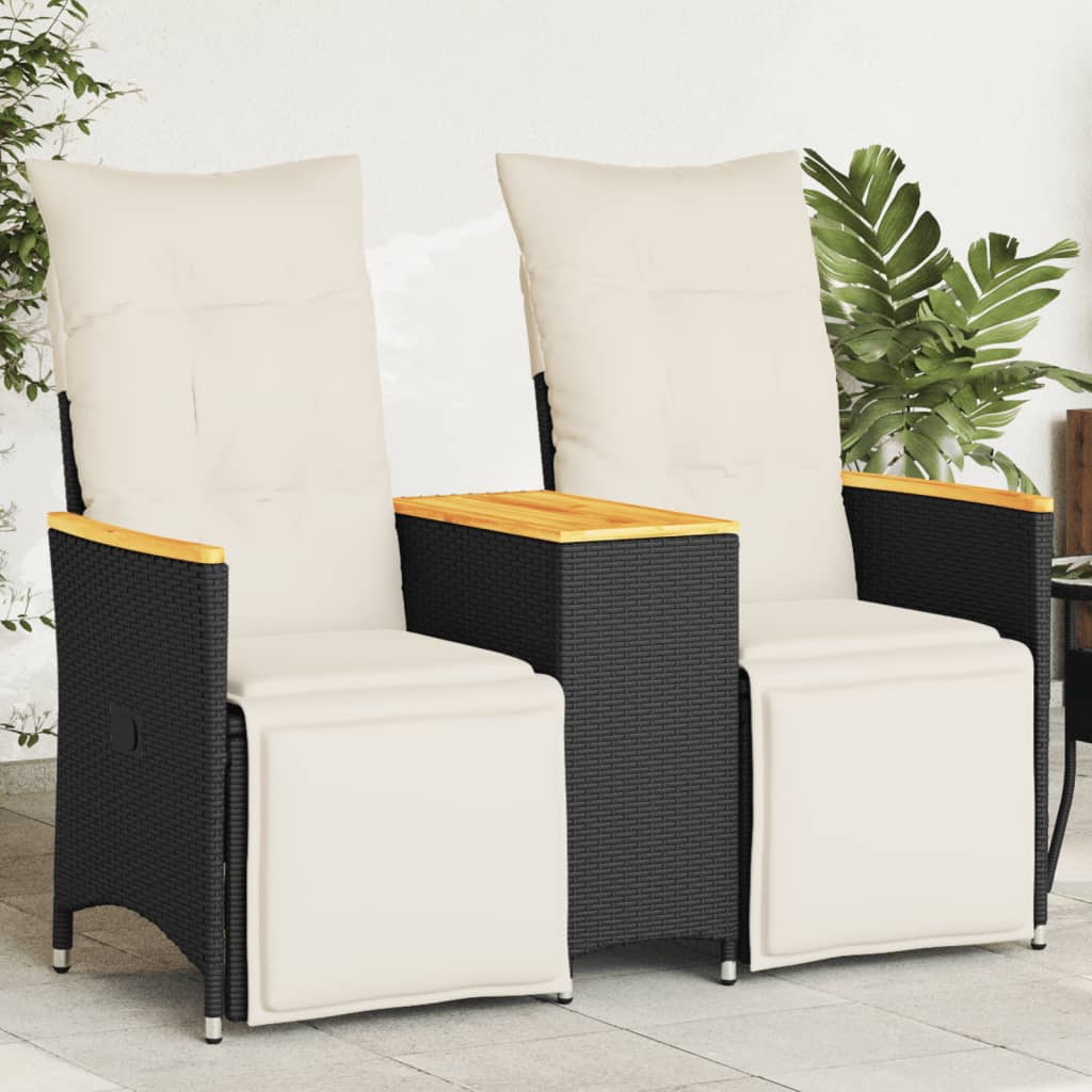 Garden Sofa 2 Seater Adjustable with Table Black Poly Rattan