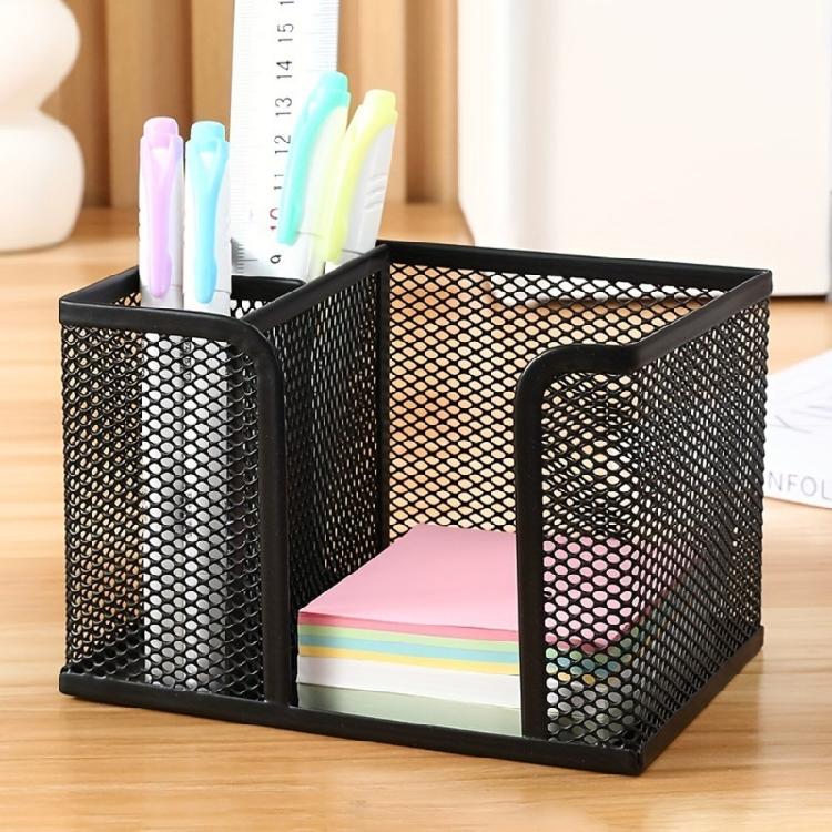 3 Sections Metal Pen Stand High Capacity Desktop Pen Organiser Container for Pencil Marker Note Paper Cosmetics Supplies