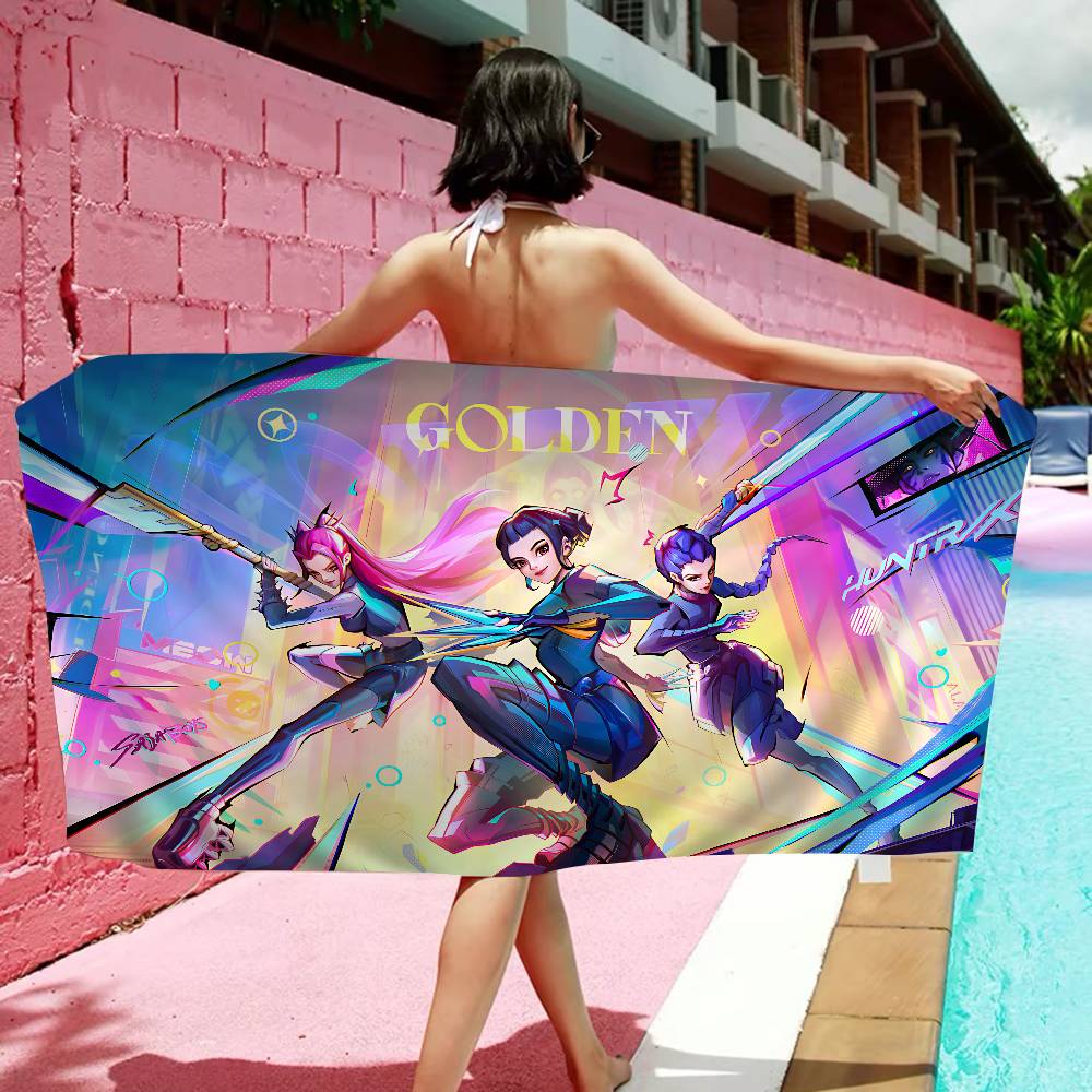 Kpop D-demon Hunters Beach Towel Colorful Bath Towels For Girl Microfiber Quick Dry Custom Sand Free Beach Yoga Spa Gym Pool