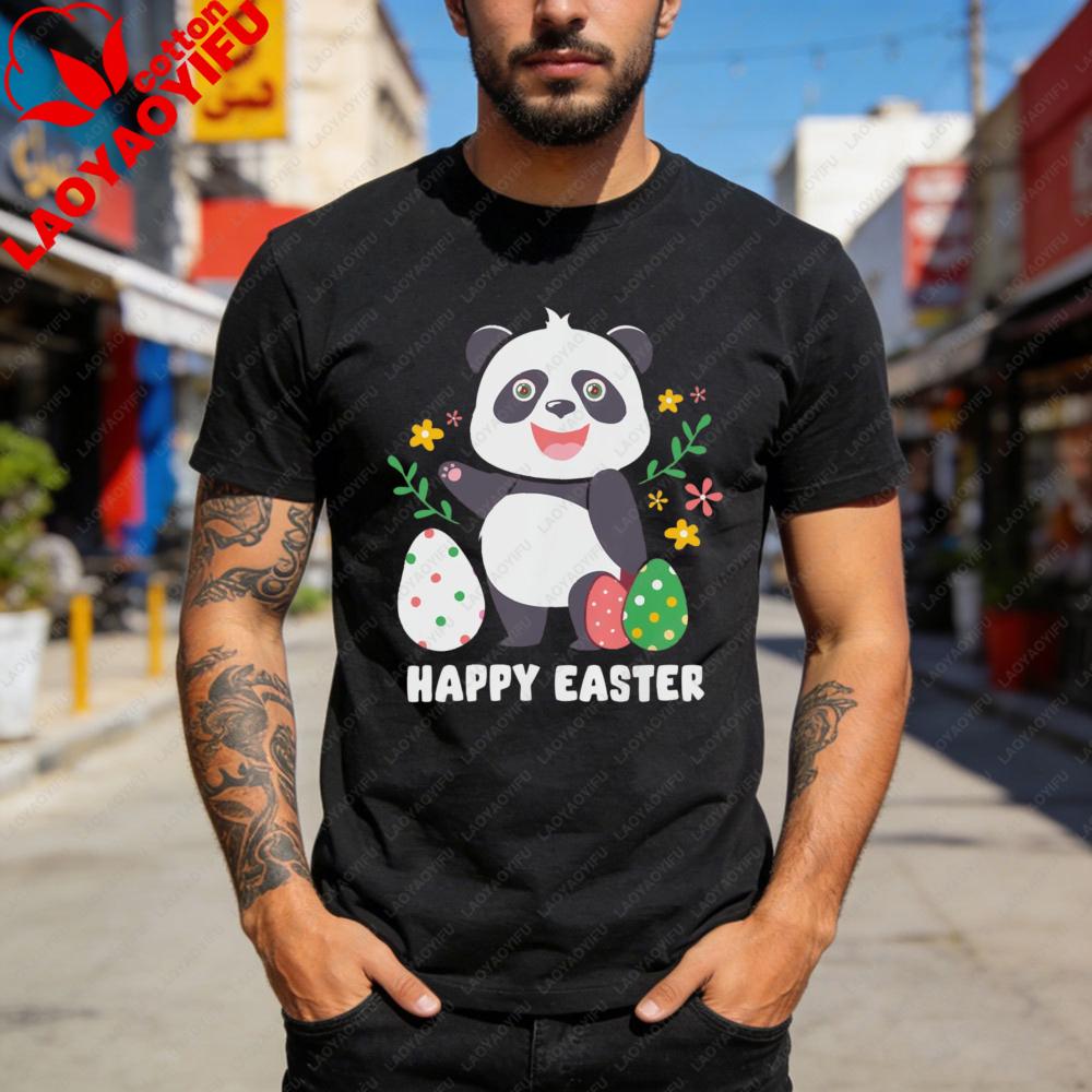 Panda Easter Egg Happy Easter Men T Shirt Cotton Summer Short Sleeve Casual Fashion Top Gift For Easter Celebration S
