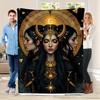 Hecate Goddess Night Dark Fantasy Blanket, Gothic Moon Crescent Design Soft Flannel for Halloween Witchcraft Decor Gift