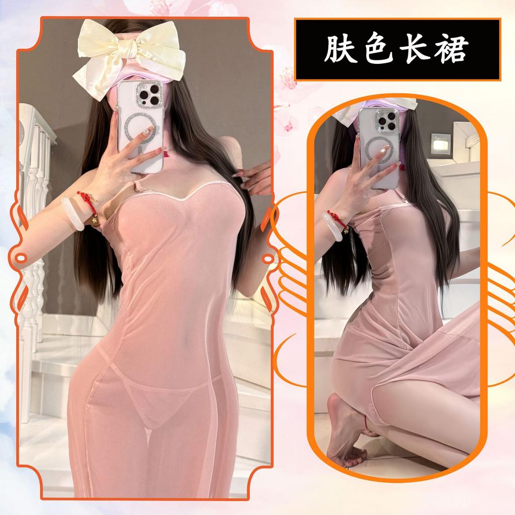 Sex Underwear Mesh Suspender Skirt Perspective Temptation Slit Dress Pajama Set Sexy Pure Desire