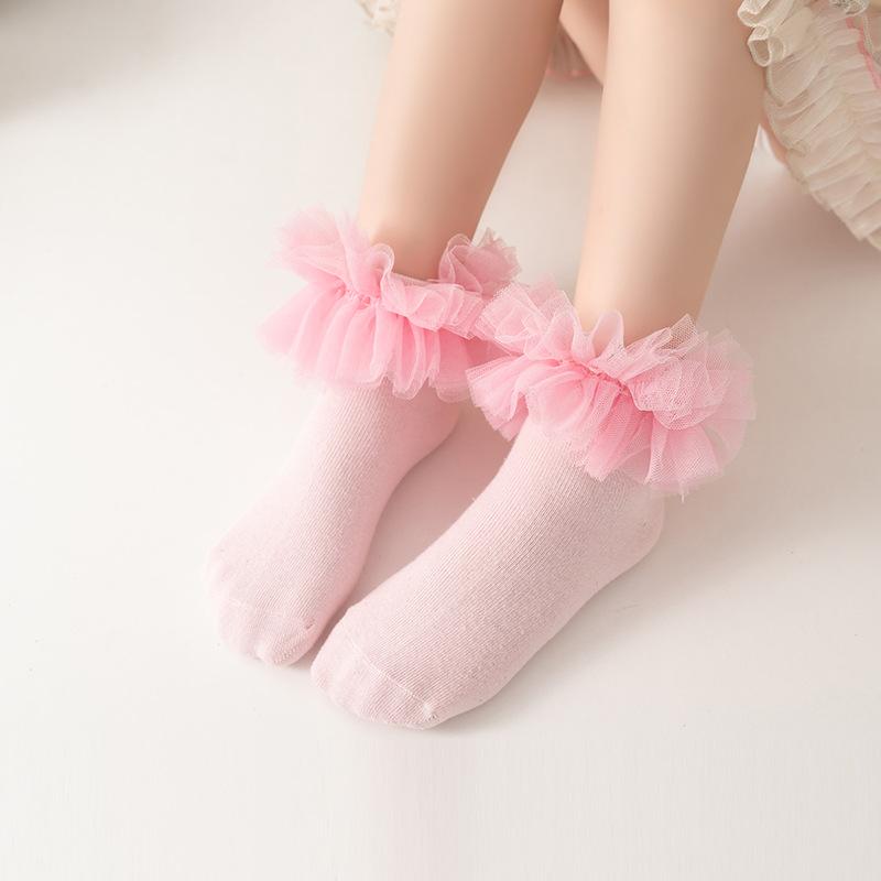 Children's Dance Socks Ruffled Mid-Calf Socks Soft Breathable Knitted Fabric Suitable for Daily Wear and Performances