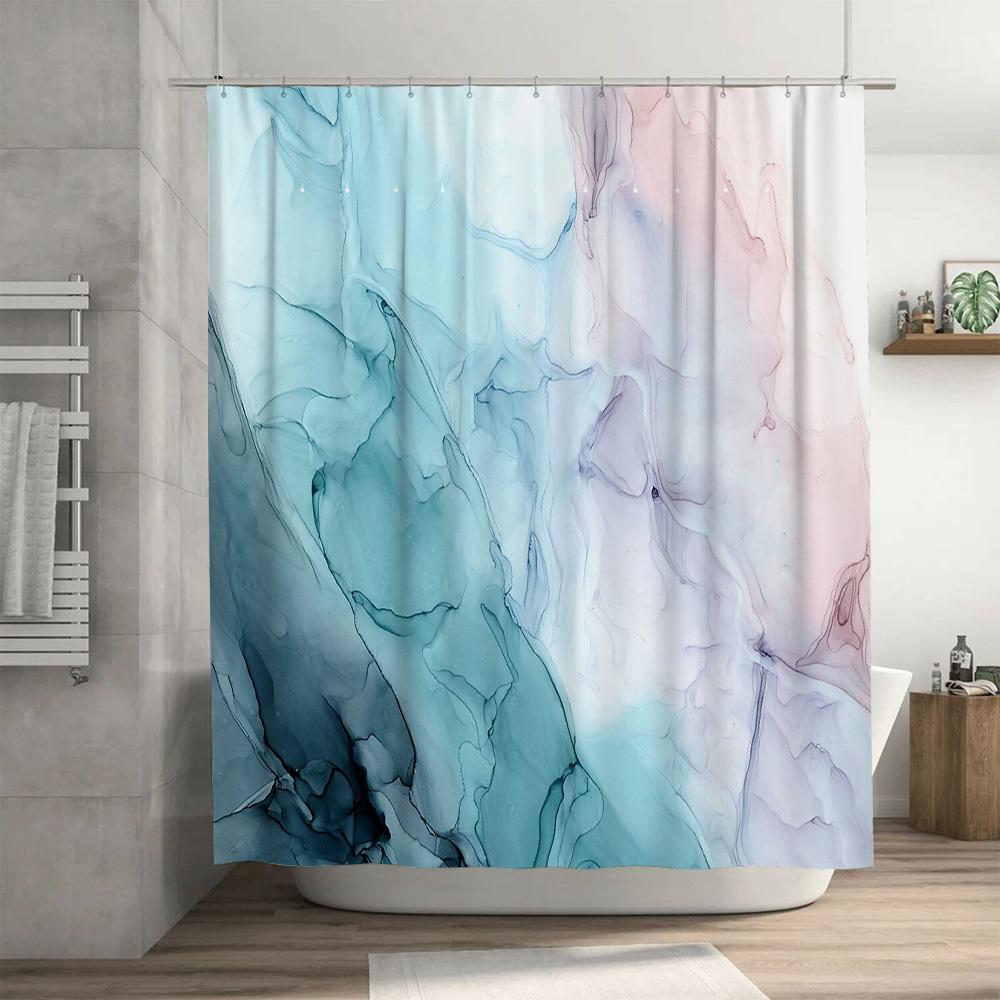 Marble Shower Curtain Blue Grey Teal Waterproof Bathroom Decor Modern Fabric Liner Vintage Pattern Home Textile Artistic Design