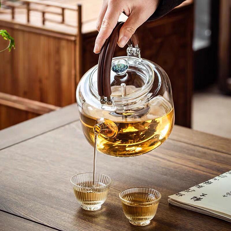 High-Temperature Resistant 1L Transparent Glass Teapot with Handle for Fire Cooking, Ins Style Tea Set