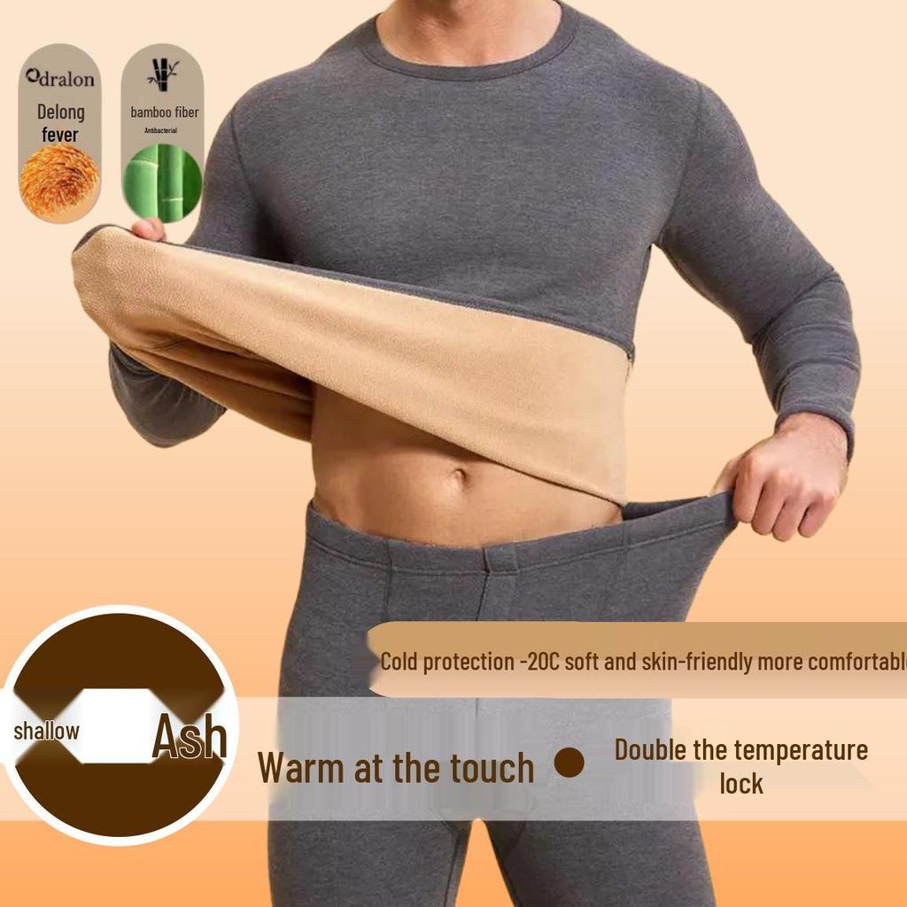 Unisex Lambswool Underwear Set with Fleece Lining & Thick Fabric for Autumn/Winter.