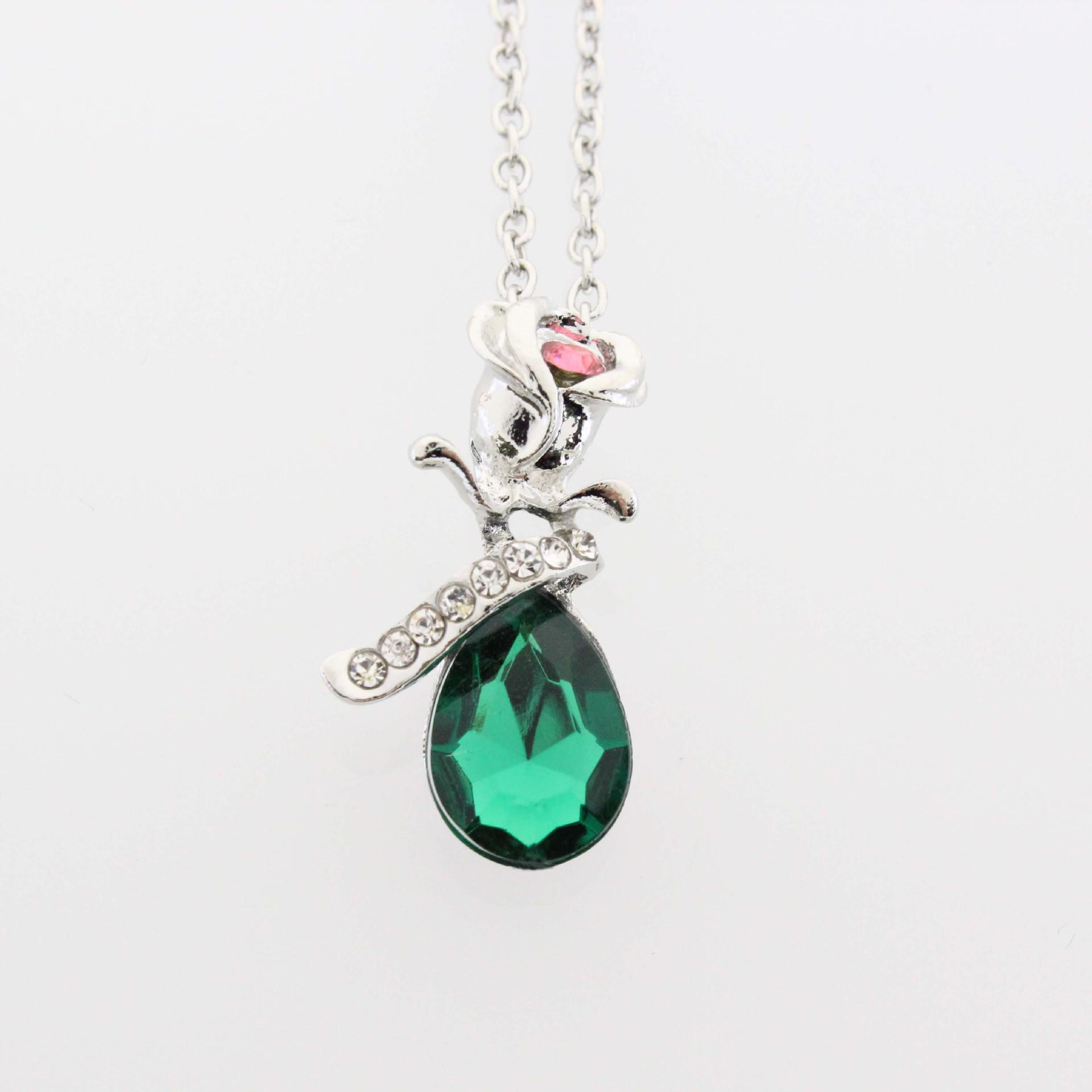 Korean Style Rhinestone Crystal Rose Flower Necklace Clavicle Chain for Women