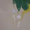 Zirconia Flower Crystal Dangle Earrings: Fashionable Luxury Korean Design with Silver Needle