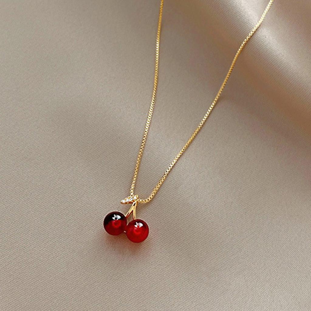 Stylish Acrylic Cherry Charm Necklace Golden Chain Jewelry for Casual or Formal Outfit Party Gift for Women