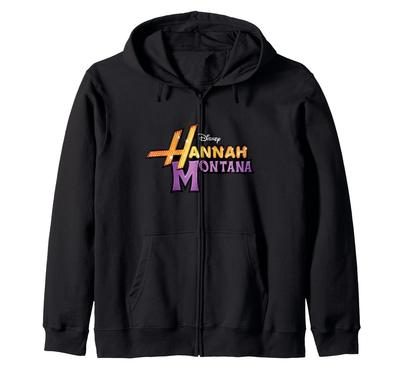 Disney Hannah Montana Klassiek Iconisch Grote Borst Tekst Logo Rits Hoodie
