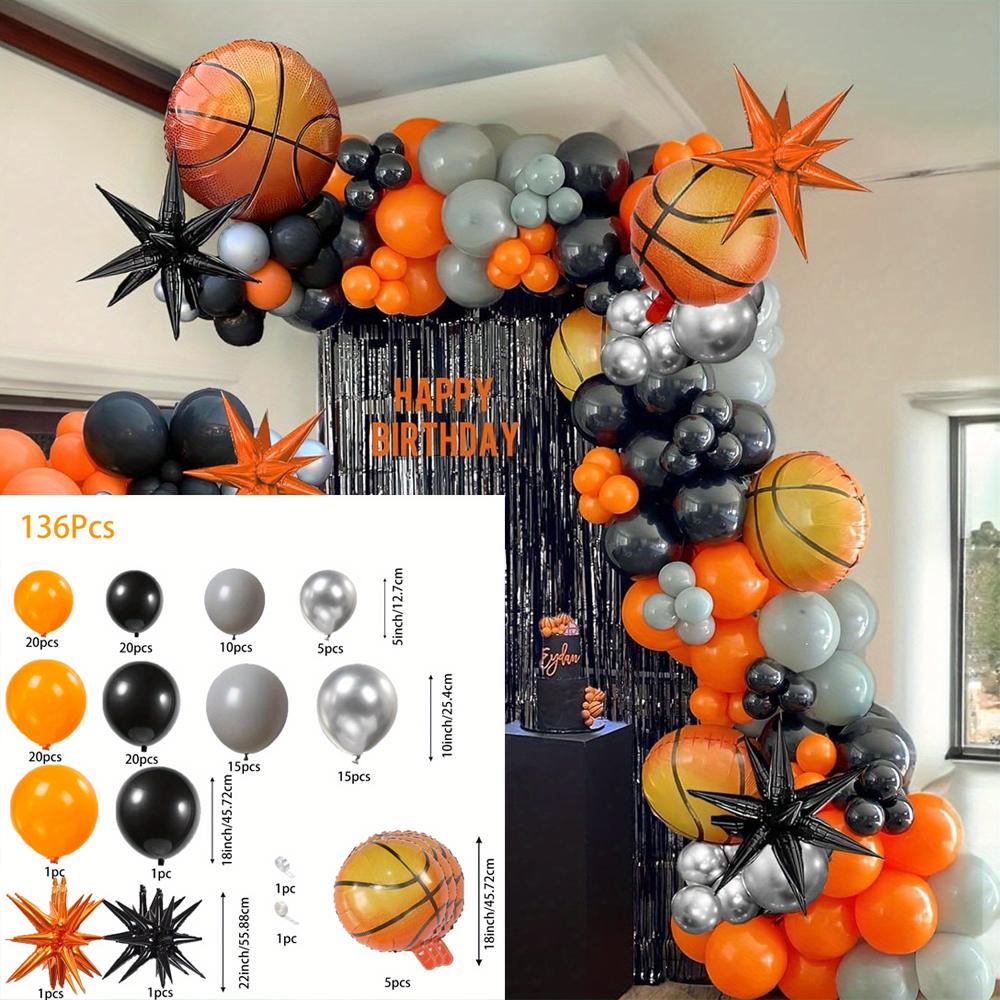 

136pcs Sports Theme Orange Basketball Balloon Garland Arch Kit Foil Starburst Balloons for Graduation Birthday Party Decorations Other