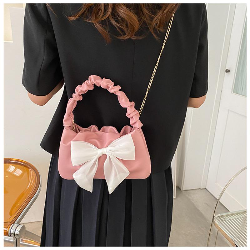 Fashion Bow Knot Small Shoulder Bag Trendy Chain Crossbody Bag Cute Faux Leather Mini Handbag for Women