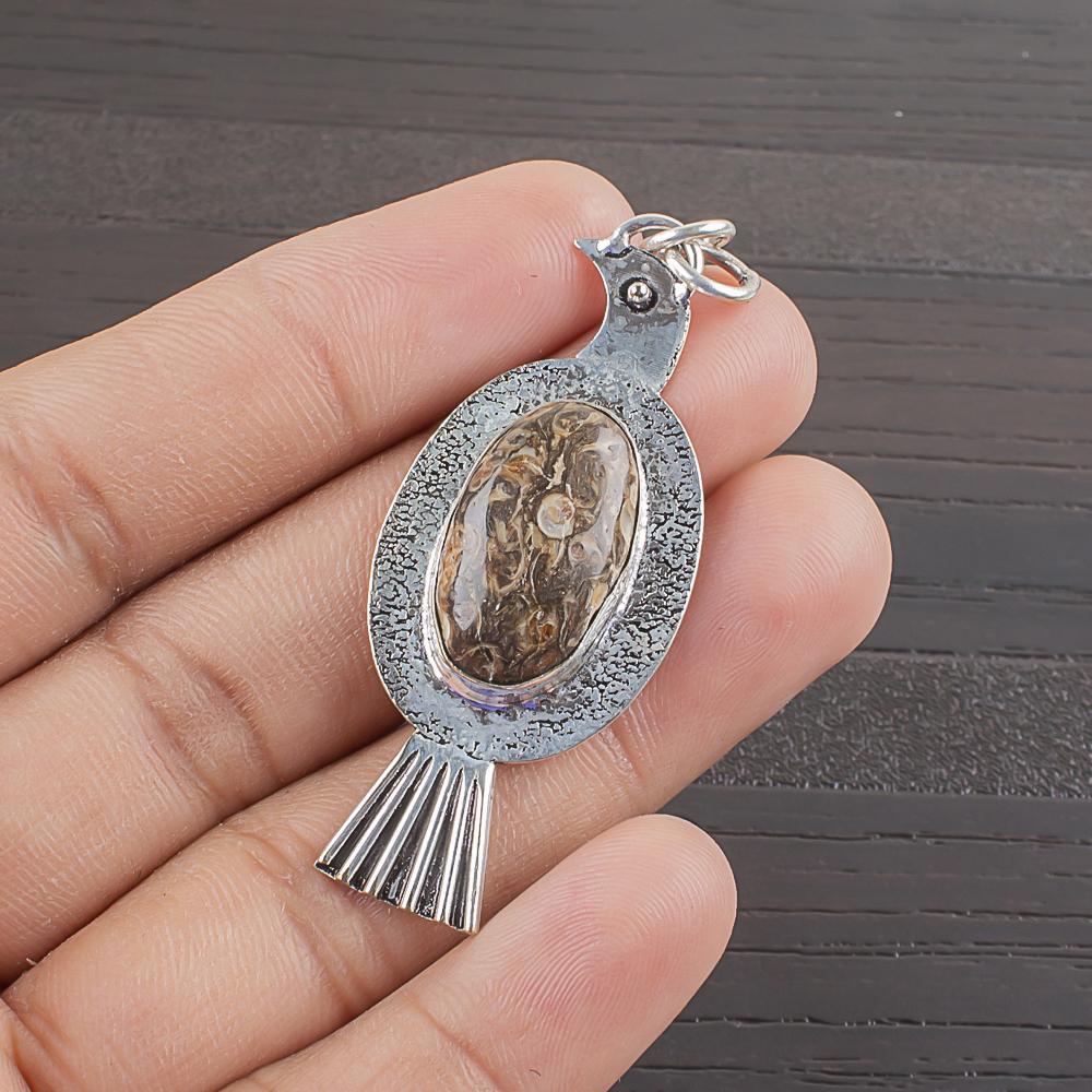 

Natural Turtella Agate Gemstone 925 Sterling Silver Jewelry Pendant 2.06 AJP-2114