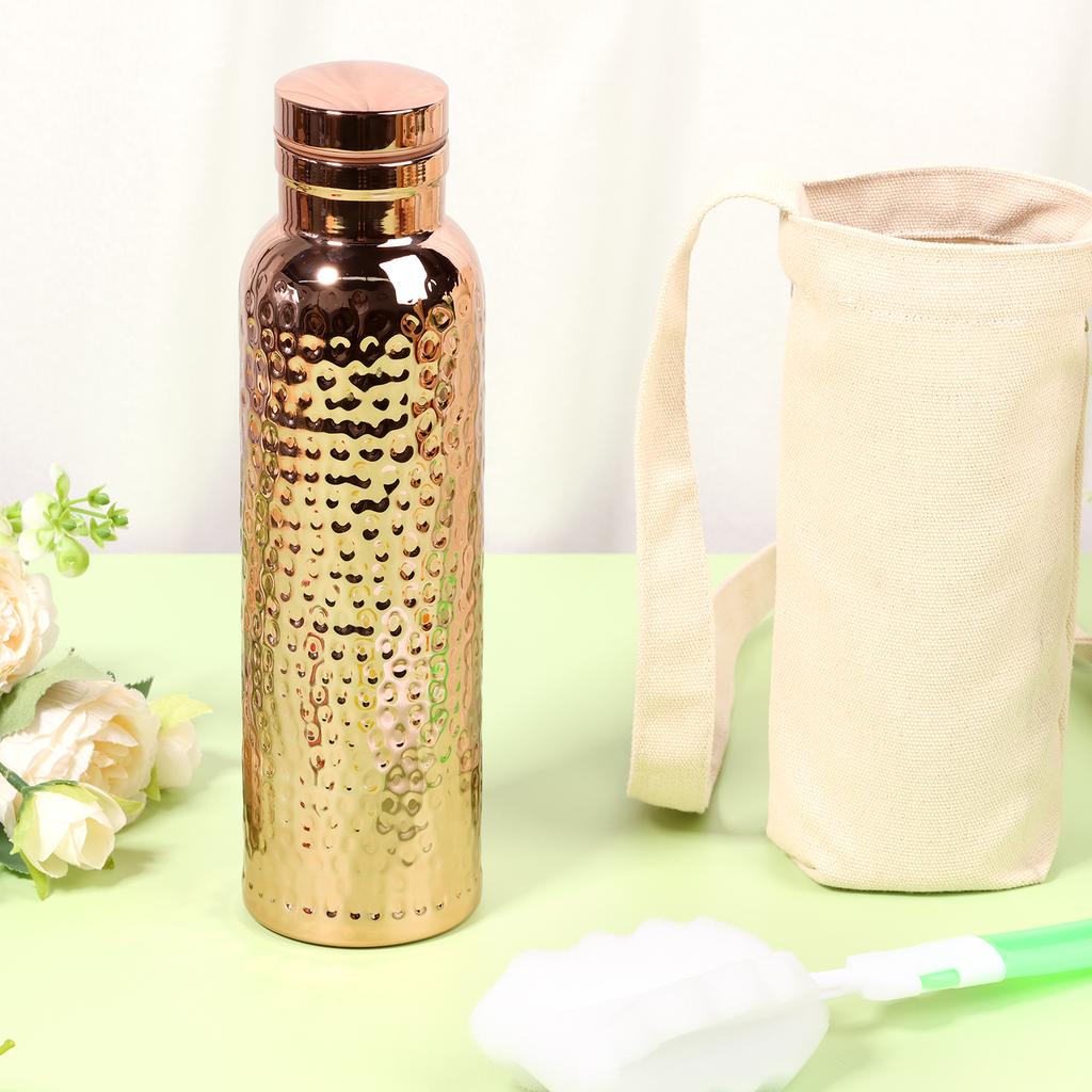 Hammered Water Bottle 620ml Water Vessel Double Layer Hammered Bottle with Cleaning Brush Leakproof and Portable for Home