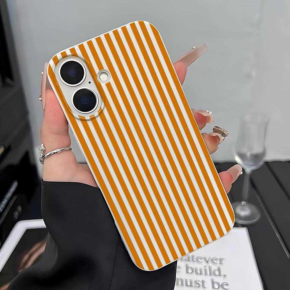 Orange-White Stripe Soft Silicone Case For Iphone 11 12 13 14 15 Plus 16 17 Pro Max Shockproof Anti-Fall Protective Cover