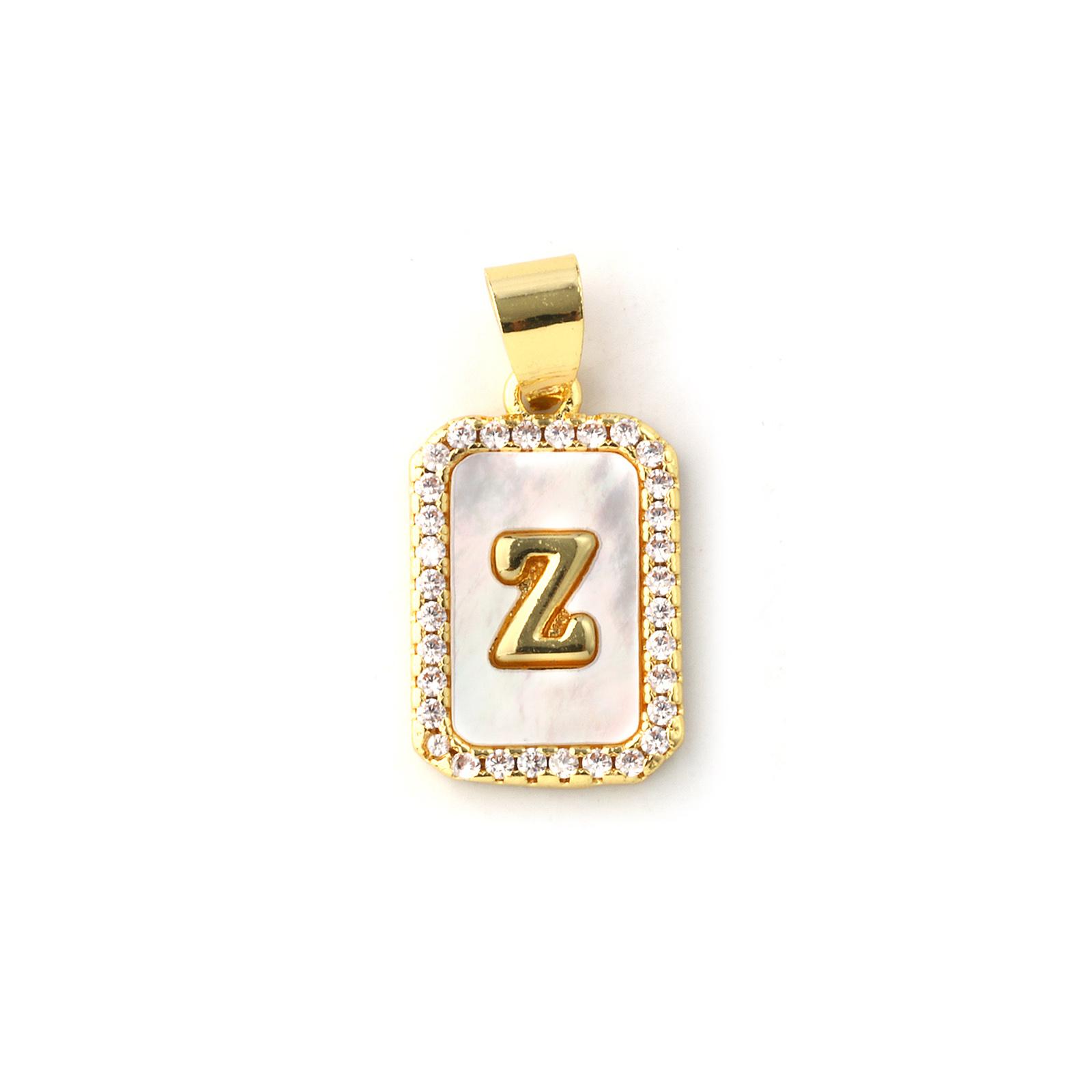 

1 PC Natural Shell & Brass Charm Pendant White Octagon Capital Alphabet Initial Letter Message A-Z Necklace DIY 23mm x 12mm