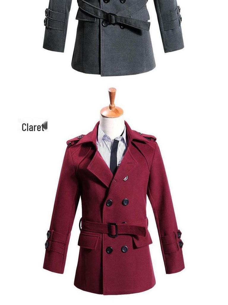 2022 Men's Double-Breasted Woolen Windbreaker: Slim Korean Style, Autumn/Winter Trend, Youth Thick Coat