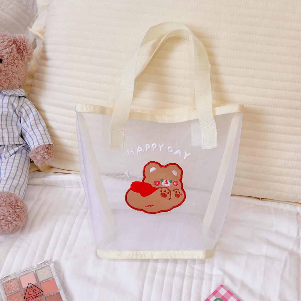 Transparent Mesh Bag Portable Large-capacity Beach Makeup Storage Bag For Business Trip Travel Shopping