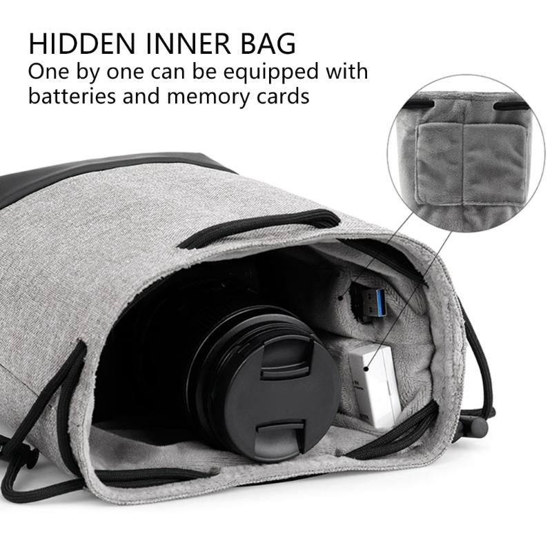 Waterproof Camera Lens Bag Padded Protective Case For Photography Accessories Storage With Oxford Leather Detail