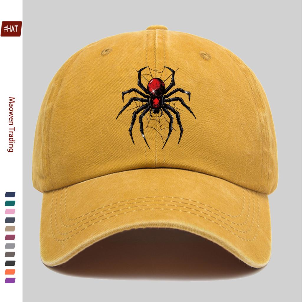Pc Pcs Black Spider Print Trucker Cap for Men  Women  Adjustable Buckle Strap Lightweight Vintage Suitable for Dating Outd