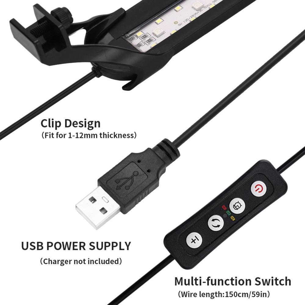

Функция таймера Аквариумные светодиодные лампы Полный спектр Питание от USB Зажим для аквариумного света Регулируемая яркость Аквариумная лампа Аквариум CN Plug