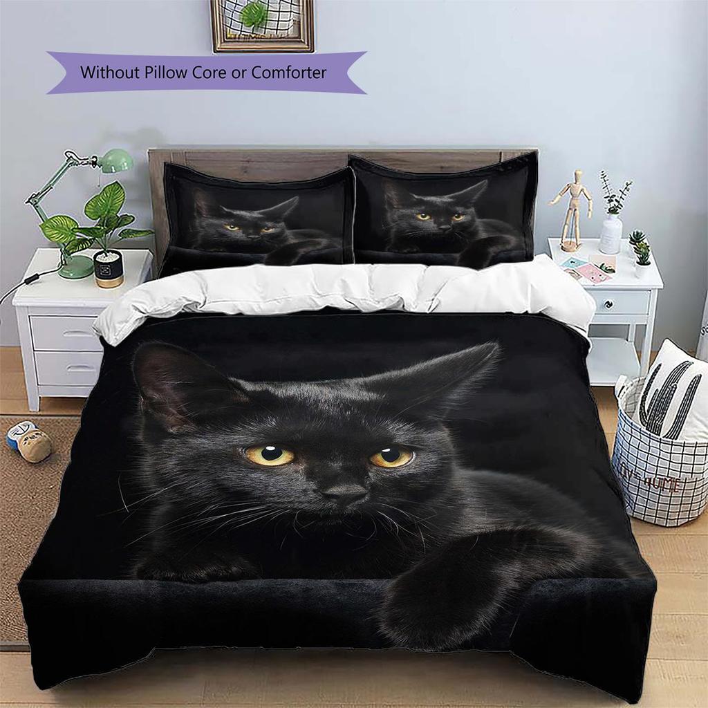 1PC Cute Cat Theme Pattern Bedding Quilt Set Quilt Cover Pillowcase Home Decoration Birthday Gift (1 * Duvet Cover + 2 * Pillowcase, Without Core)