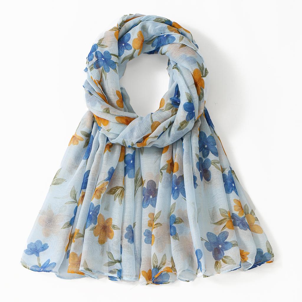 Colorful Printed Shawl Muslim Soft Premium Cotton Voile Hijab Scarf Women Fashion Floral Printed Viscose Hair Wrap Headscarf