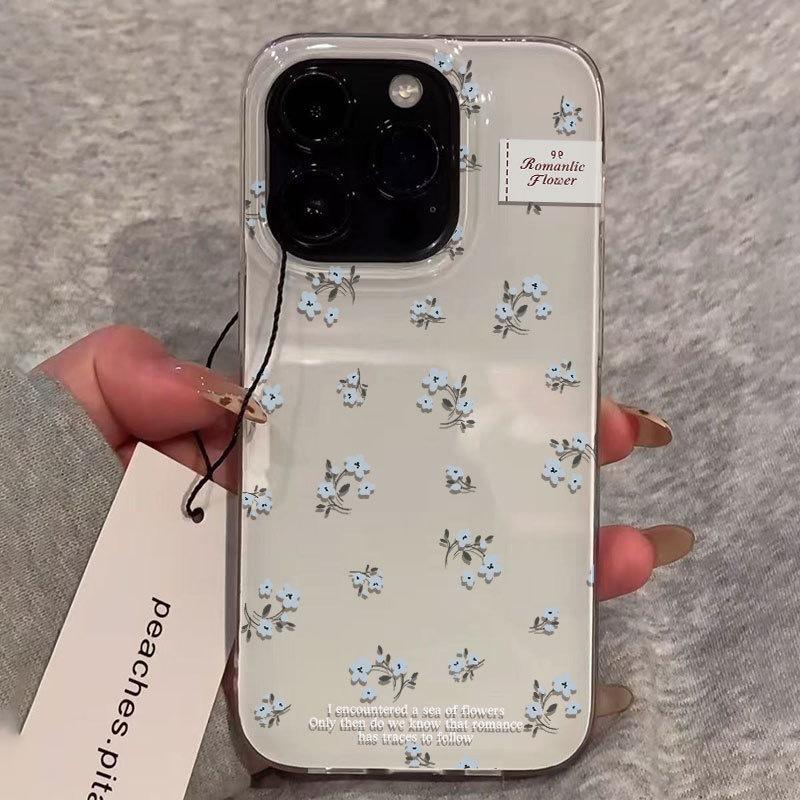 The New IMD White Bottom Case Is Suitable for Apple 16ProMax Mobile Phone Case iPhone17/14Pro Floral 15 Hard 13x.