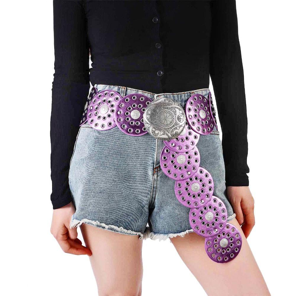 Exaggerated Cowboy Disc Belt Western Style Colorful  Wide Disc Belt Hollow Belt  for Women