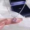 Elegant Pink Cubic Zirconia Pendant Necklace Silver Color Chain Exquisite Women Accessories Fashion Jewelry Party Birthday Gift