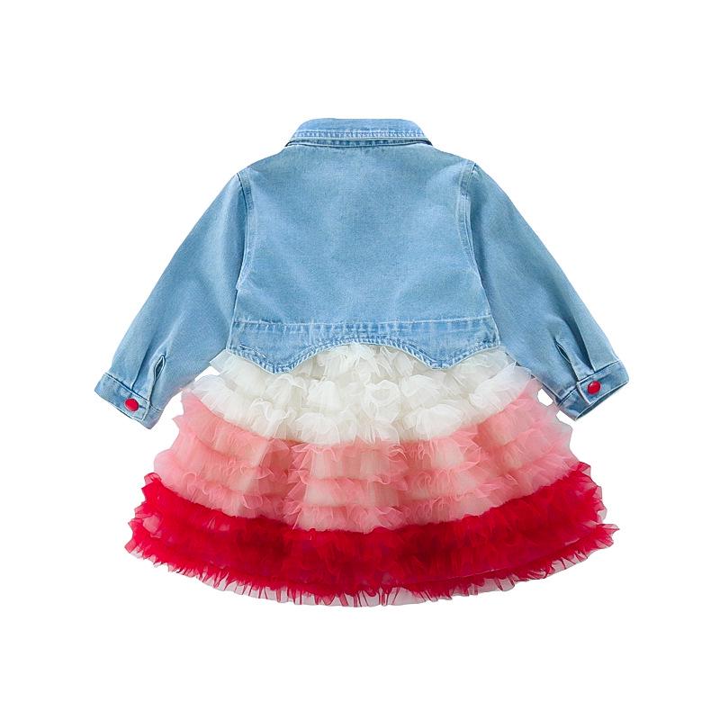 Spring Girls' Cat Denim Princess Dress Set - Baby Puffy Skirt Two-Piece