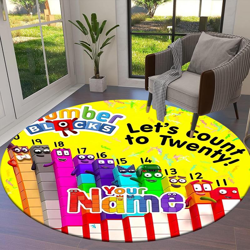 Blocks Clouds Custom Name Round Area Rug Carpet Rug For Living Room Bedroom Sofa Playroom Decor Nonslip Floor Mat