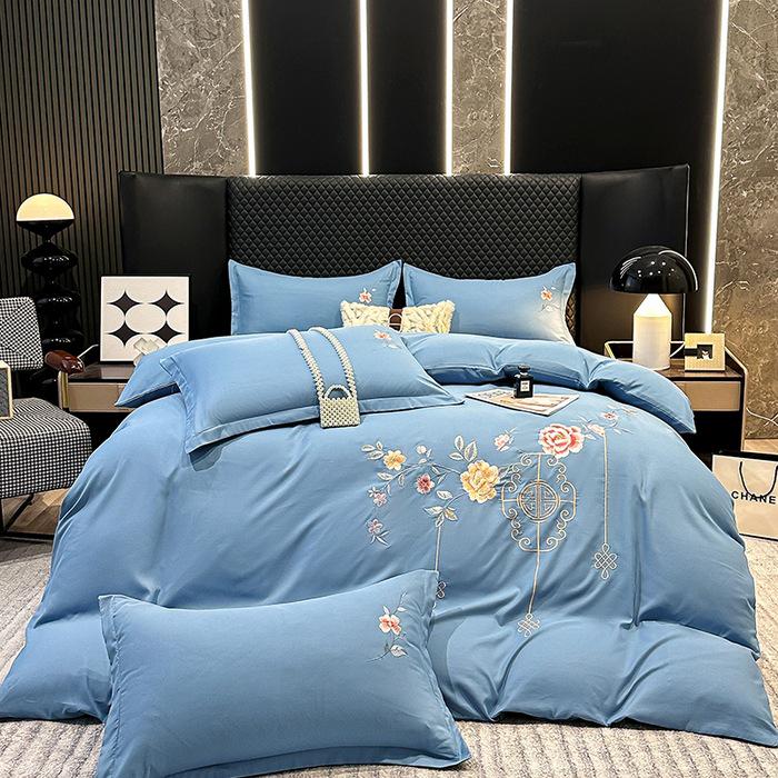 

Элегантный хлопковый матовый четырехпредметный постельный комплект: Однотонная простыня и пододеяльник, приятные к коже. 2.0m Bed Sheet Set [Duvet 200X230] Four-Piece Set