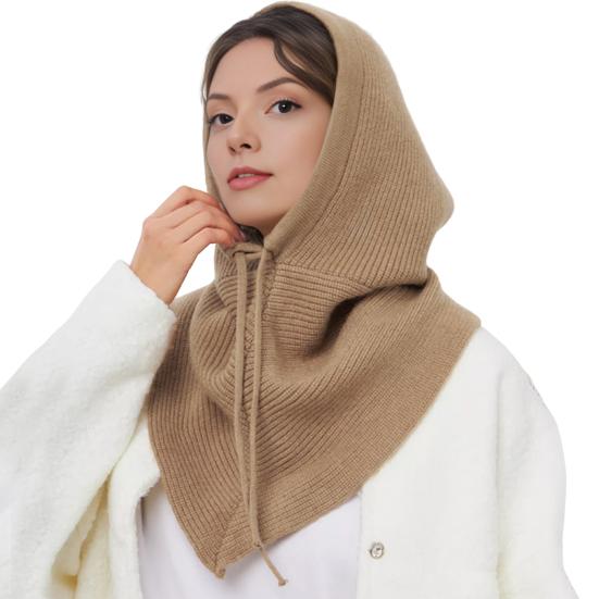 Men Women Shawl Scarf Solid Color Adjustable Drawstring Hooded Design Scarf 2 In 1 Winter Outdoor Hooded Wrap