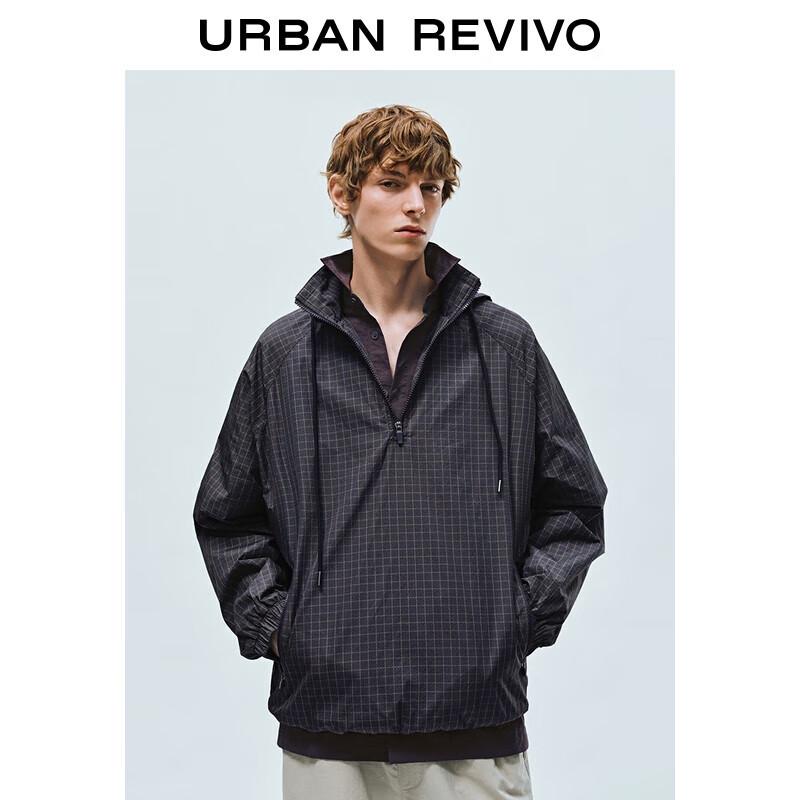 UR 2025 Men s Plaid Hooded Drawstring Oversized Shirt L