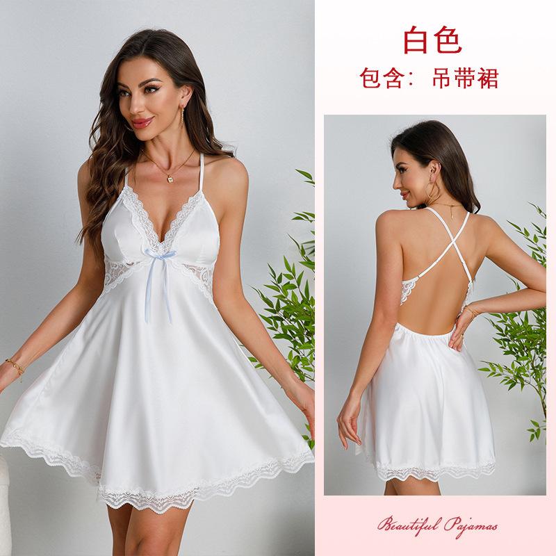 Multi-Style Pure Desire Lace Nightgown V Mesh Patchwork Satin Skin-Friendly Cami Loungewear Versatile Seductive Sleepwear with Diverse Style Options
