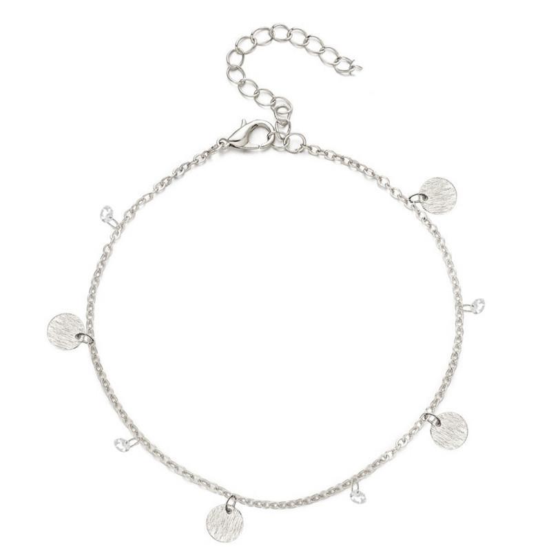 New Bohemian fashion metal disc foot accessories women, simple sequined rhinestone pendant anklet