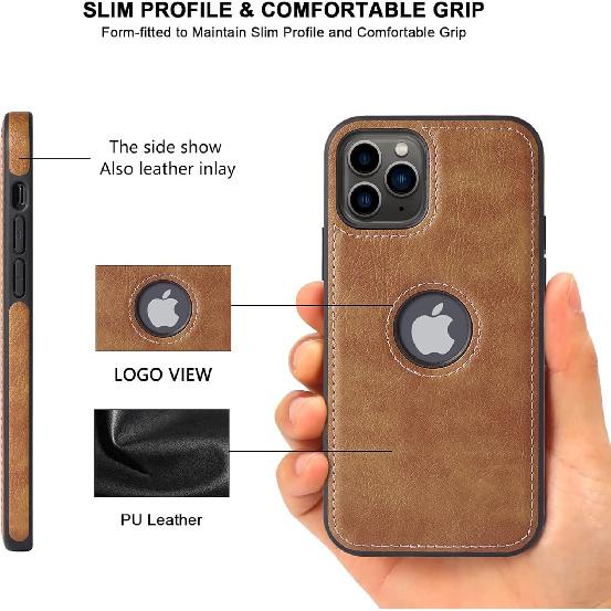 Unique Design Luxury Leather Business Phone Case for iPhone 11 Pro Max Anti-Slip Scratch Resistant Ultra Slim Protective Case (2019,6.5”) (Brown)