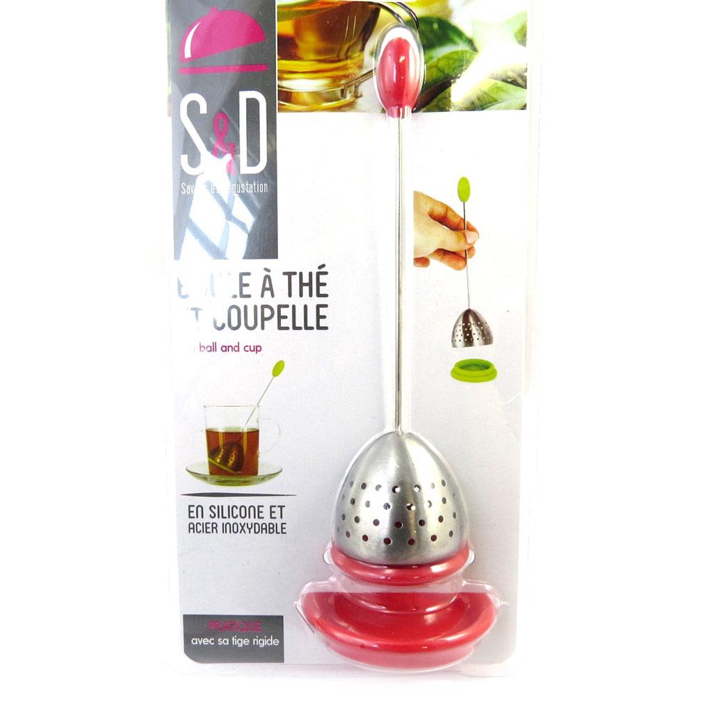 Les Trésors De Lily [M2237] - Boule à thé 'Coloriage' rouge (acier silicone + coupelle) - 16. 5x5. 5 cm