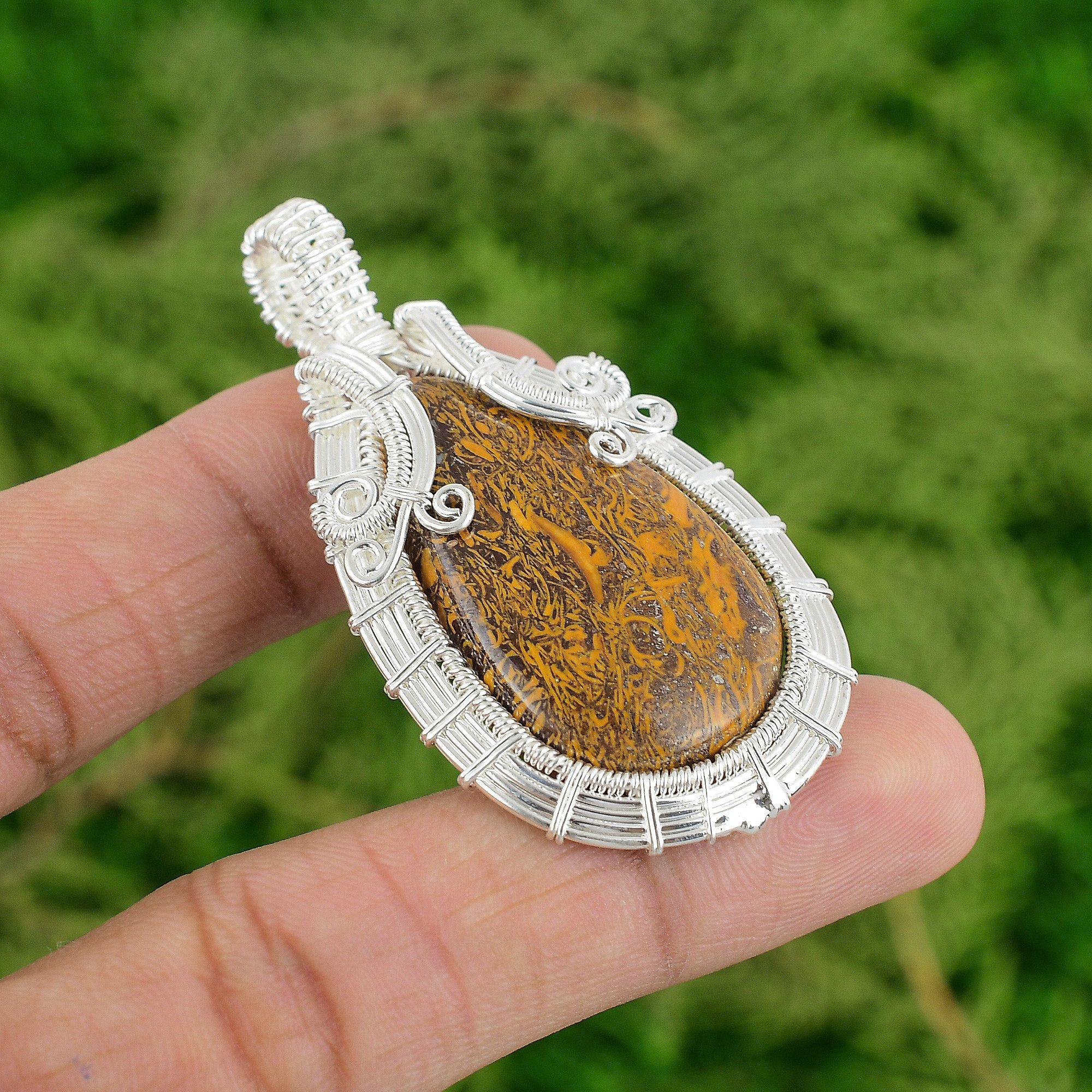 

925 Sterling Silver Mariam Jasper Gemstone Mother Wire Wrapping Pendant Jewelry