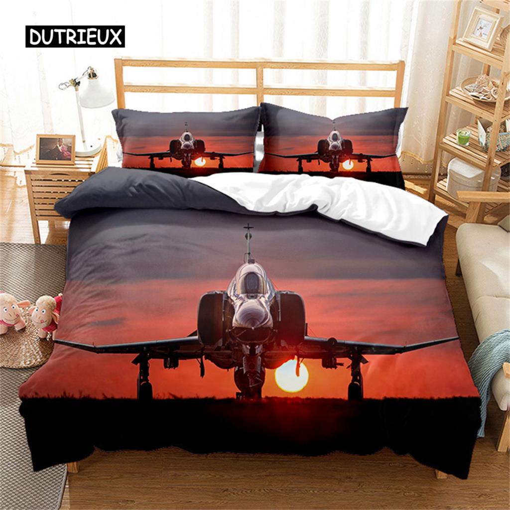 Bettwäsche-Set Flugzeug Kampfflugzeug Bettbezug Himmel Fliegen Kampfflugzeug King Queen für Kinder Jugendliche Junge Modern Cool Flugzeug Bettdeckenbezug