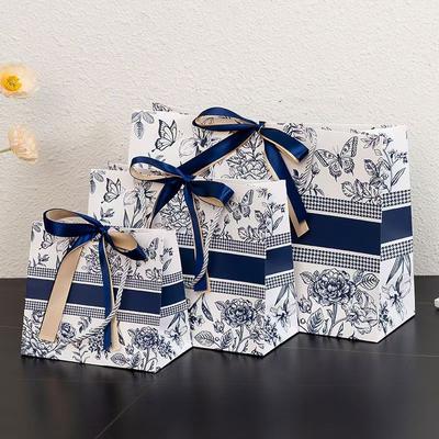 Gift Bags New Floral Gift Bags INS Fashion Tote Bag with Ribbon Packaging Bag Clothing Paper Shopping Bags Candy Bags