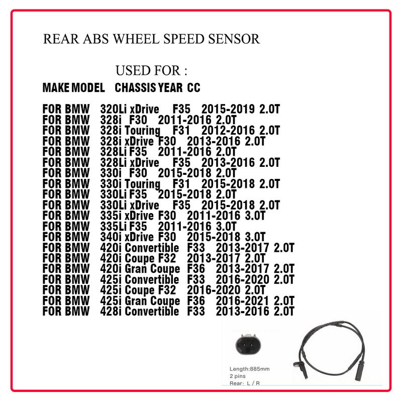 Car Accessories REAR ABS Wheel Speed Sensor For BMW ActiveHybrid 3 GT 1 2 3 4 M Series 34526791225 6791225