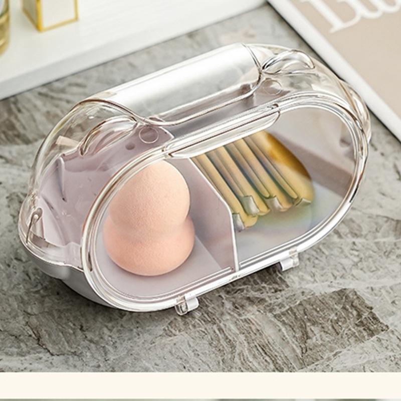 Transparent Cover Beauty Egg Storage Container Dust-proof Separated Grid Design Makeup Puff Holder for Cosmetic Blender Tools