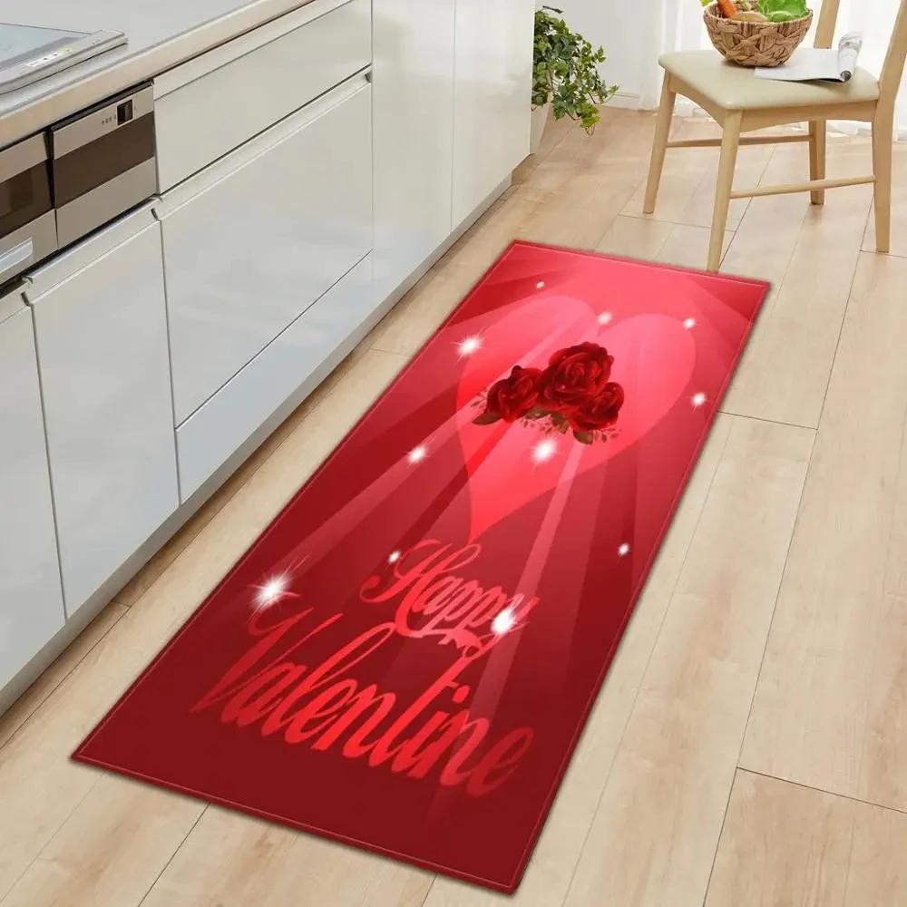 Valentine's Day Non-slip Restaurant Pad Home Porch Pad Entrance Door Mat Rectangular Corridor Area Carpet Kitchen Mat