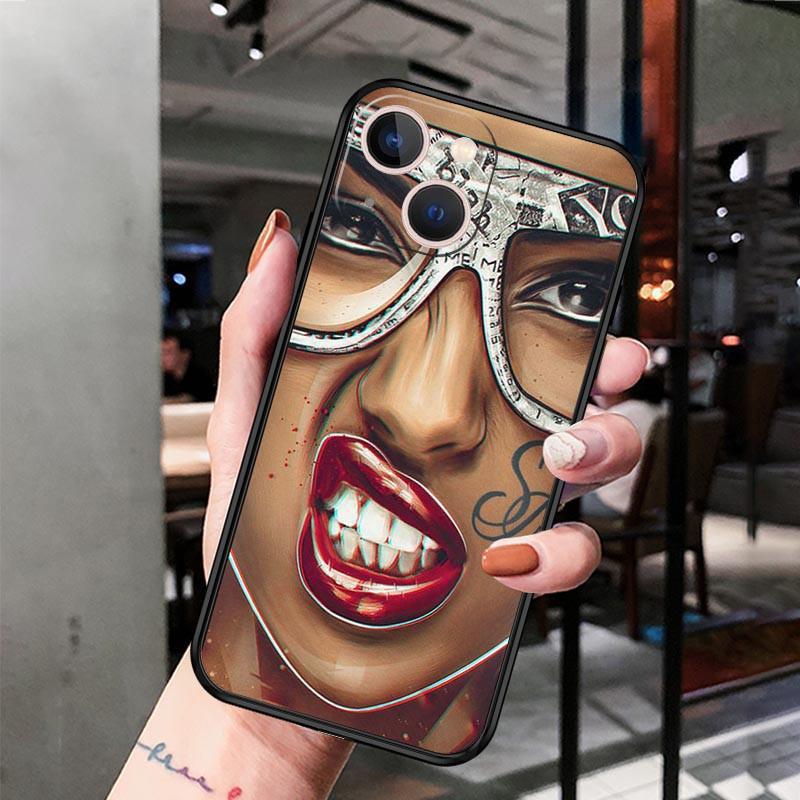 Applicable Apple Iphone14 Mobile Phone Case Luxury Sexy Tattoo Girl Angel Mobile Phone Case Painted Anti-Drop