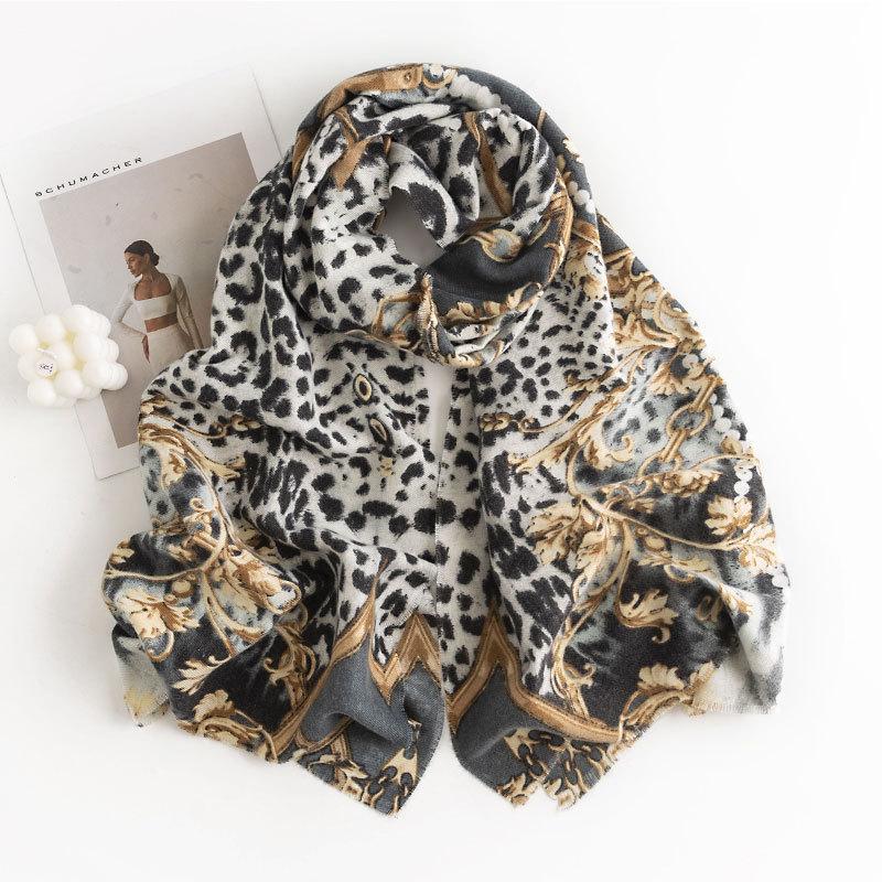 New Leopard Print Women's Scarf High End Soft and Warm  Imitation Cashmere Printed Tassel Scarf Dual Use Shawl