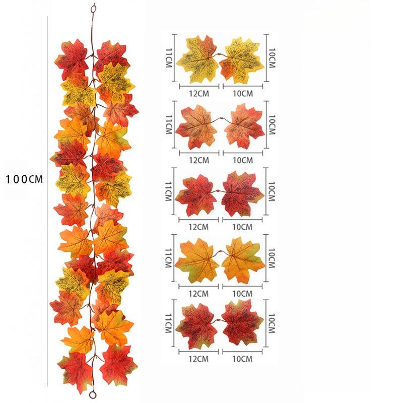 100cm-Artificial Maples Leaf Garland Autumn Maple Leaves Vines Garland For Thanksgiving Halloween Home Porch Mantle Fireplace Farmhouse