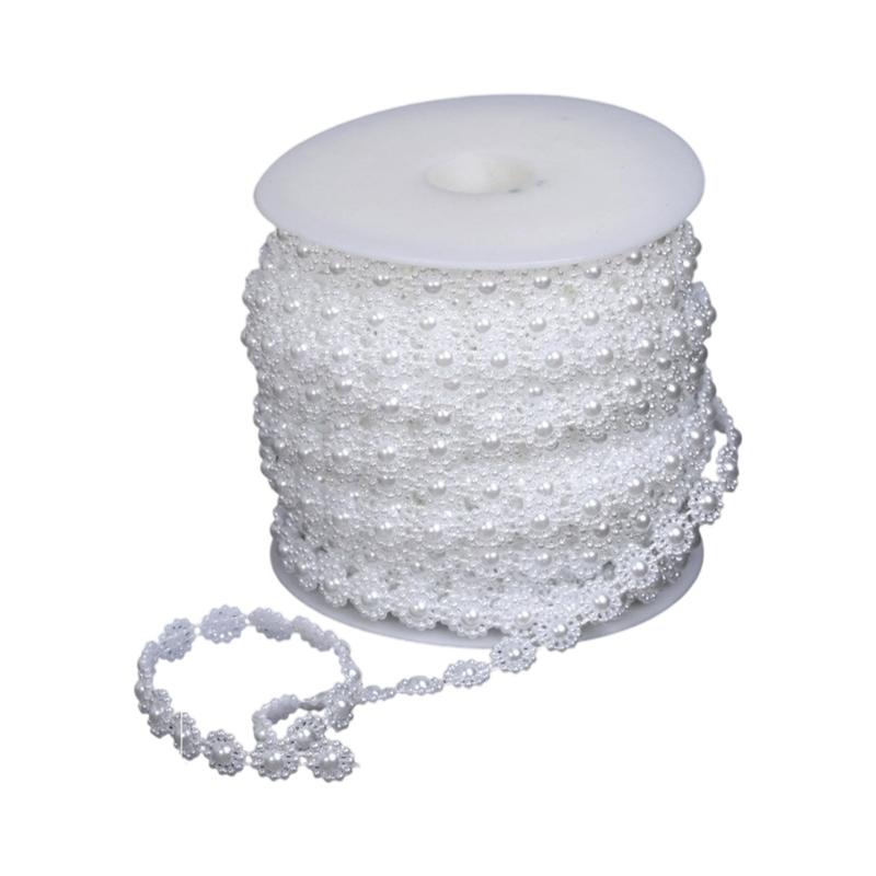 Imitation Pearls String Beads Chain for Art Craft 25M Artificial Pearls Beads Chain for Bridals Dress Wedding Decoration